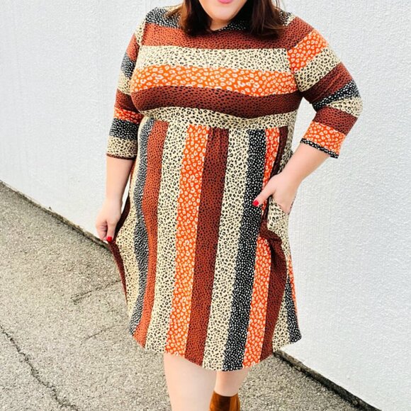 NWT Haptics Taupe & Black Leopard Stripe Fit & Flare Dress - Picture 3 of 9